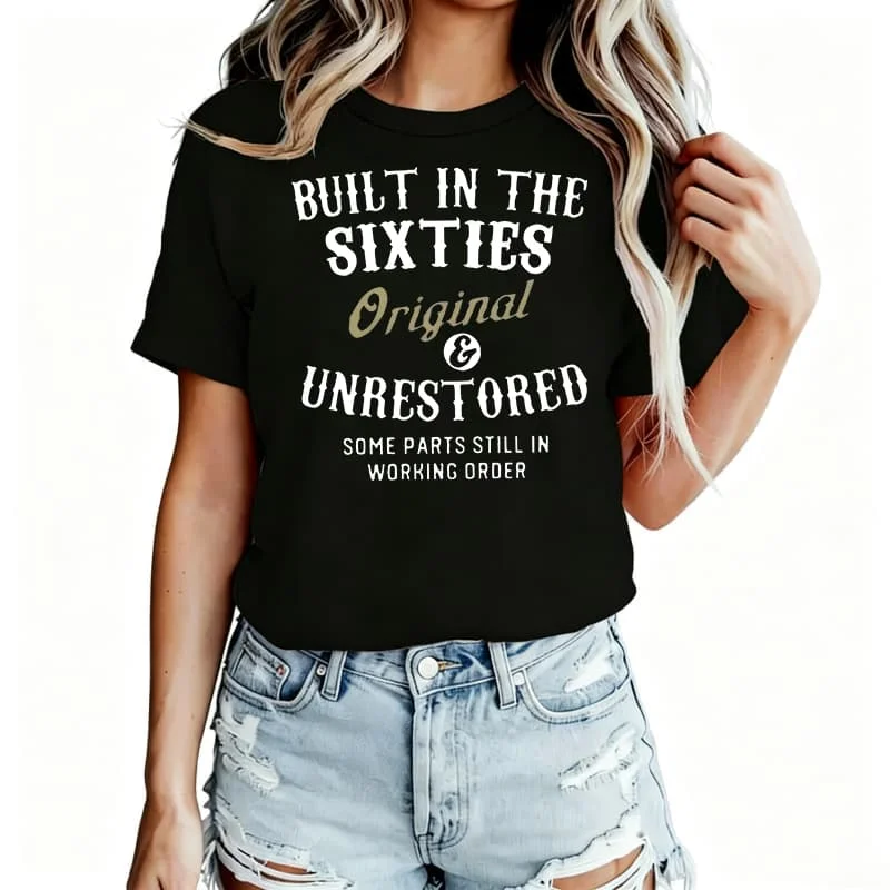 Built in the Sixties Women's T-Shirt 100% Cotton Funny Graphic Short Sleeve Tee Novelty Shirt Casual Crew Neck Top S-5Xl