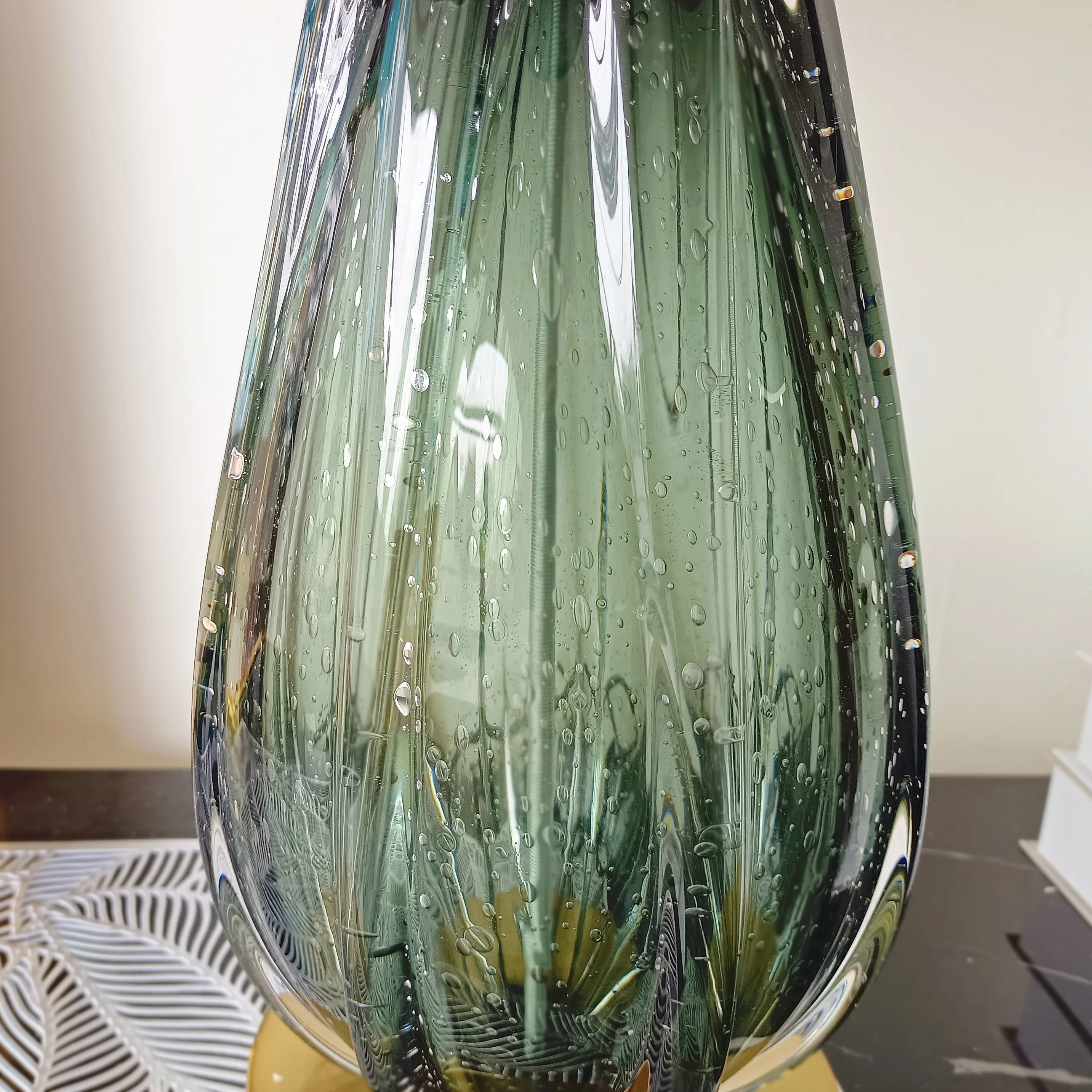 New Design Abstract Crystal Glass Grey Fabric Table Lamp Hotel Bedroom Fashion Lighting Creative Home Decor Lamp - view 6
