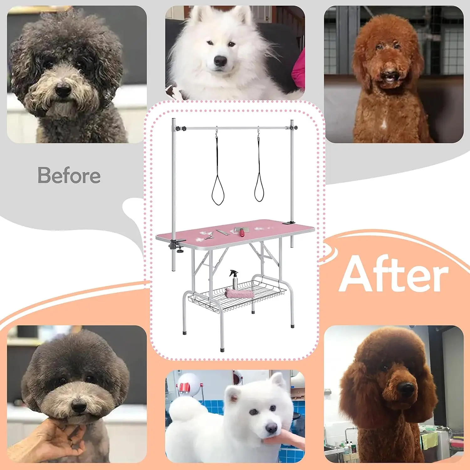 

46'' Pet Grooming Table for Large Dogs Adjustable Height - Portable Trimming Table Drying Table