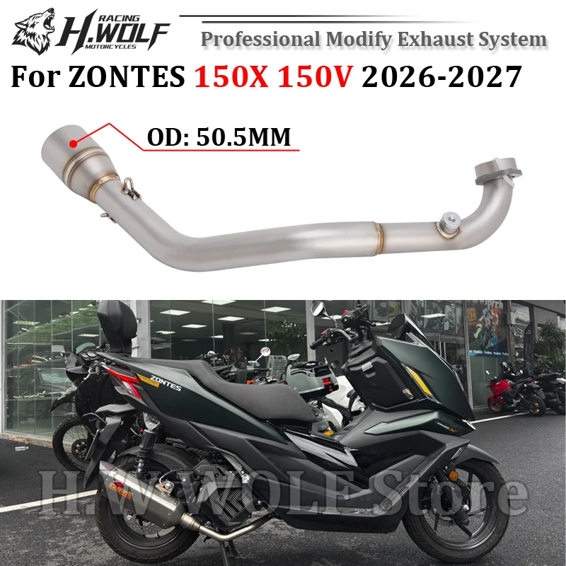 Slip On For ZONTES 150X 150V 150 X V 2026 2027 Motorcycle Exhaust System Modify Front Link Pipe Connect 51MM Muffler Esacpe Moto