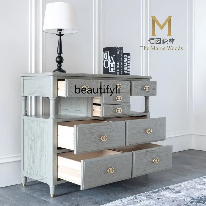 

smt03 Chest of Drawer Chest of Drawers Side Cabinet Bedroom Italian-Style Light Luxury High Grade Gray American-Style Solid Wood