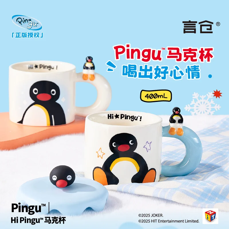 400ml Kawaii Cute Pingu Ceramic Mug With Handle And Cover High Value Cartoon Cup For Coffee Tea Birthday Gifts Household Item