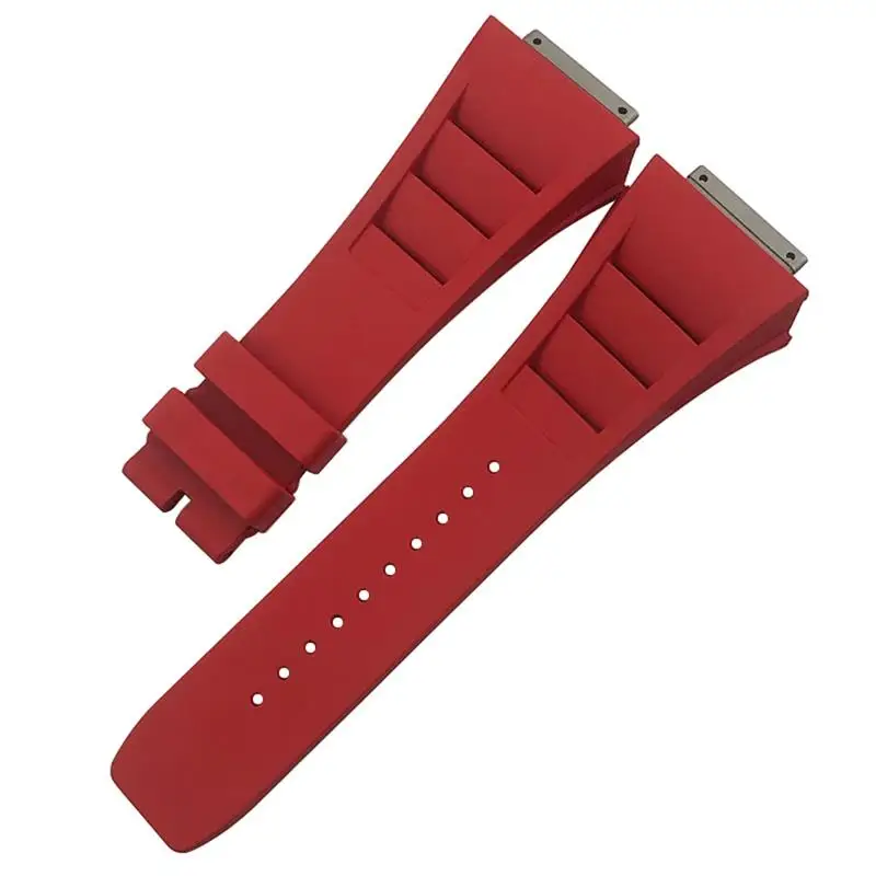 

SCHIK 19mm Quality Rubber Watchband Replacement For Richard Mille RM035 011 055 030 Black White Red Metal Interface Watch Strap