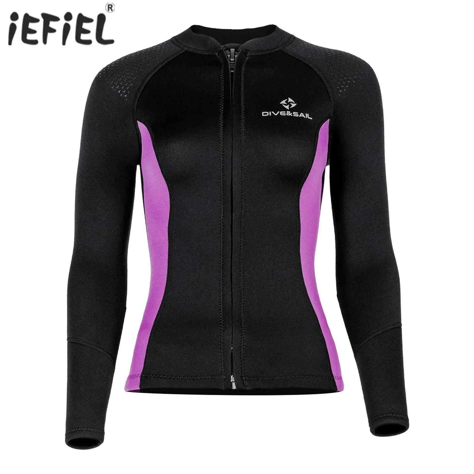 

Womens Swim Tops 3mm Neoprene Wetsuit Tops Swimwear Long Sleeve Front Zipper Color Block Top Snorkeling Surfing Diving Swimsuit