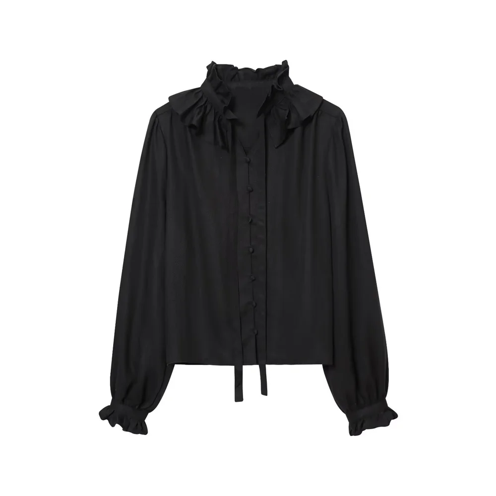 Otoño e Invierno nuevo diseño de ropa de mujer sentido es de moda simple adelgazante versátil camisa con cuello plisado top