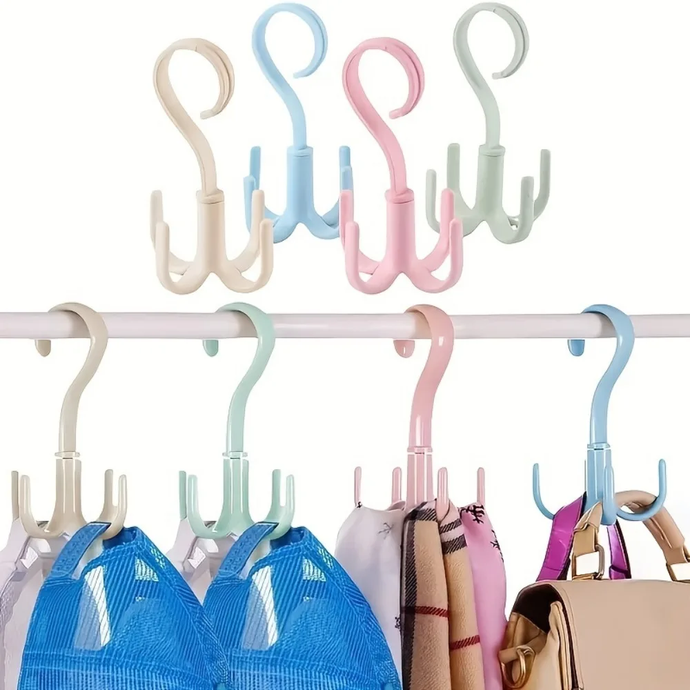 

5Pcs 360 Degree Swivel Four Prong Hook for Wardrobe and Tie Drying - Multifunctional Hanger and Tie Hooks