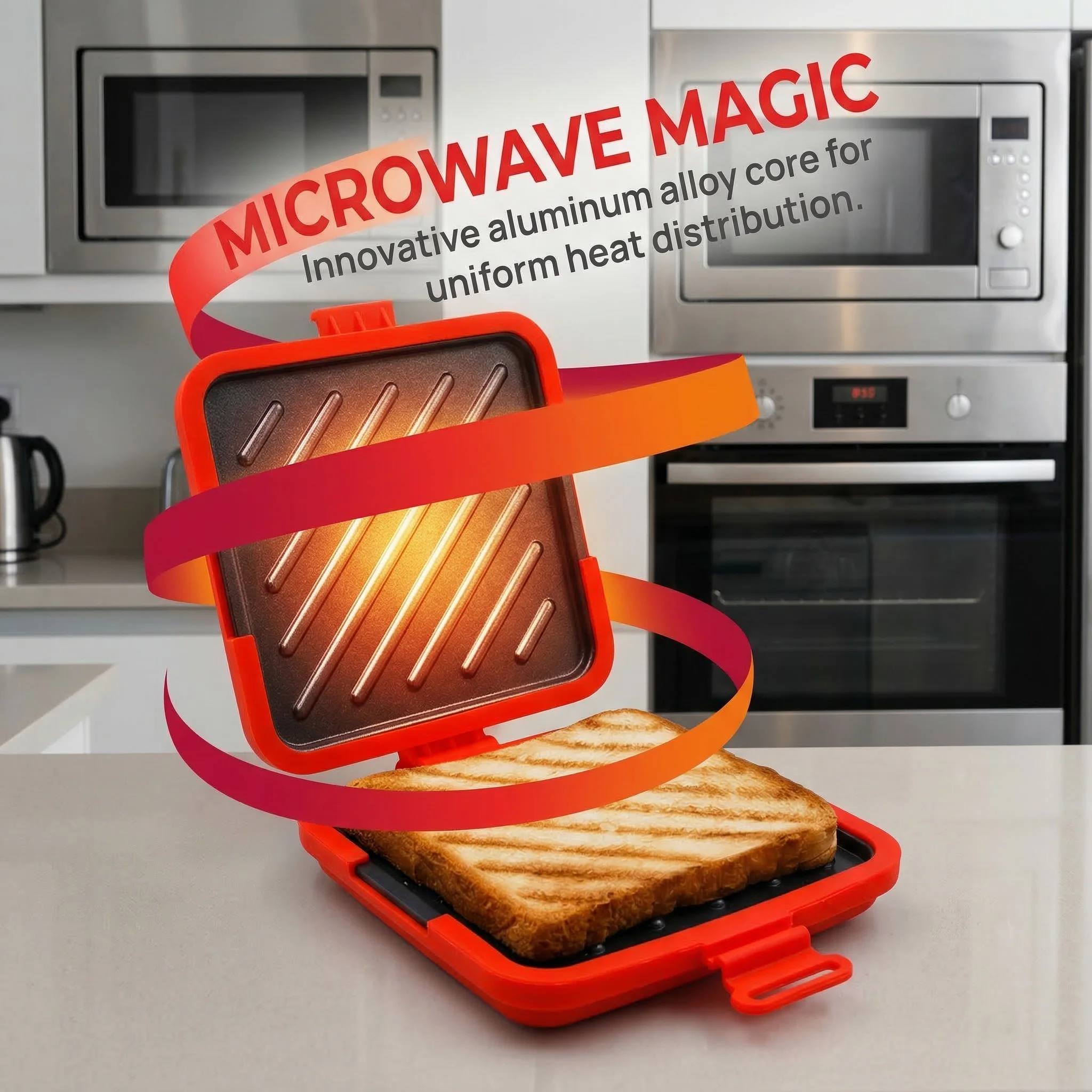 Máquina para Hacer Sándwiches de Silicona de Grado Alimenticio para Microondas, Placas Antiadherentes Extraíbles, Correas Ajustables, Parrilla para Sándwiches Rápida y Crujiente