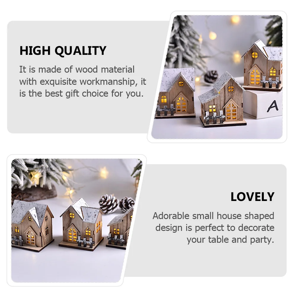 

2 Pcs Scene Lighted Christmas Outdoor Decorations Luminous Wooden Village Brown Festival Ornament
