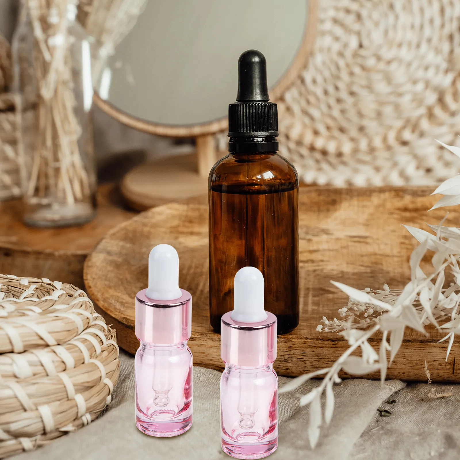 

35Pcs Rose Gold Dropper Bottles Small Glass Containers for Perfume Essential Oil Refillable Travel Liquid Storage