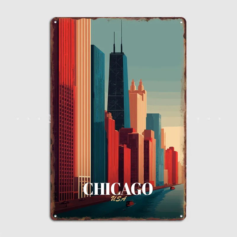 Chicago City Scenery Poster Metal Sign Room Decor Life Wall Custom Bedroom Indoor Home Wall Decor Posters Room Decoration