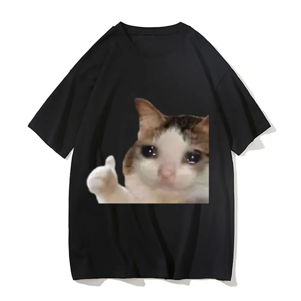 Sad Cat Meme Men's Women's Short Sleeve T-shirt Funny Graphic T-shirt Comfortable Soft Casual T-shirts Funny Daily Wear Tees