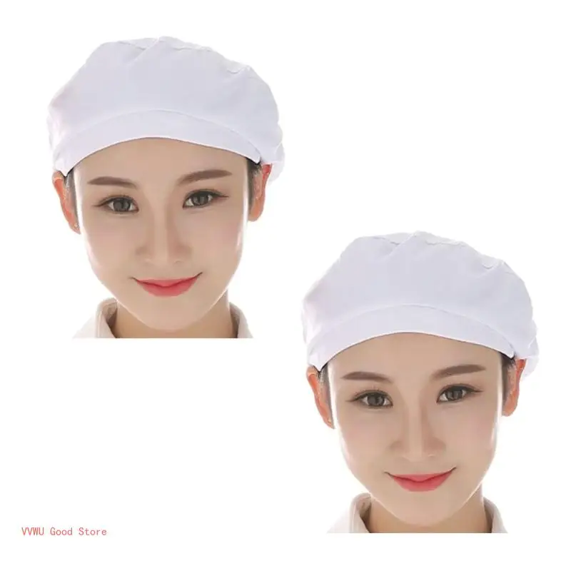 Women Men Dustproof Breathable Kitchen Chef Hat Elastic Cotton Factory Work Caps Protective Hair Cover for Workshop 2PCS