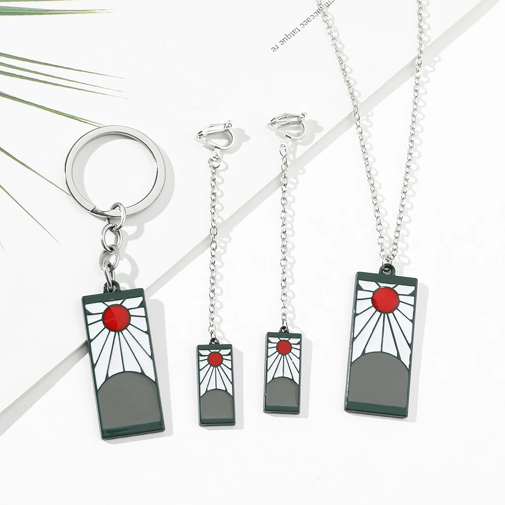 Anime merch Tanjiro Kamado earrings for men and women, long necklace, keychain accessories, a trendy gift for friends
