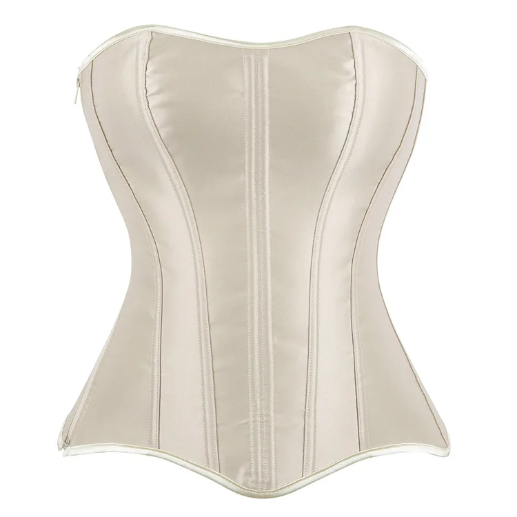 Frauen Vollbrust Korsett Top Schwarz Weiß Satin Einfache Elegante Bustier Gothic Zipper Taille Cincher Shapewear Sexy Korset – Detail 20