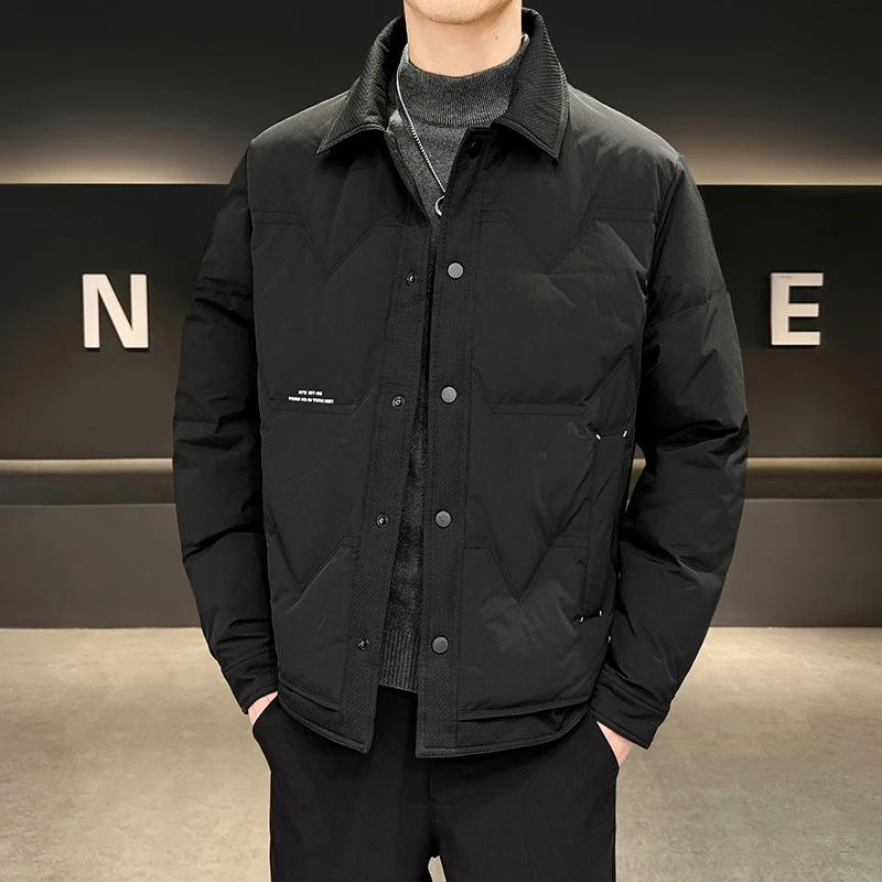Winter Outdoor Running Sports Casual Down Jacket Men's Fashionable Solid Color Lapel Trendy Cold Proof and Warm Down Jacket