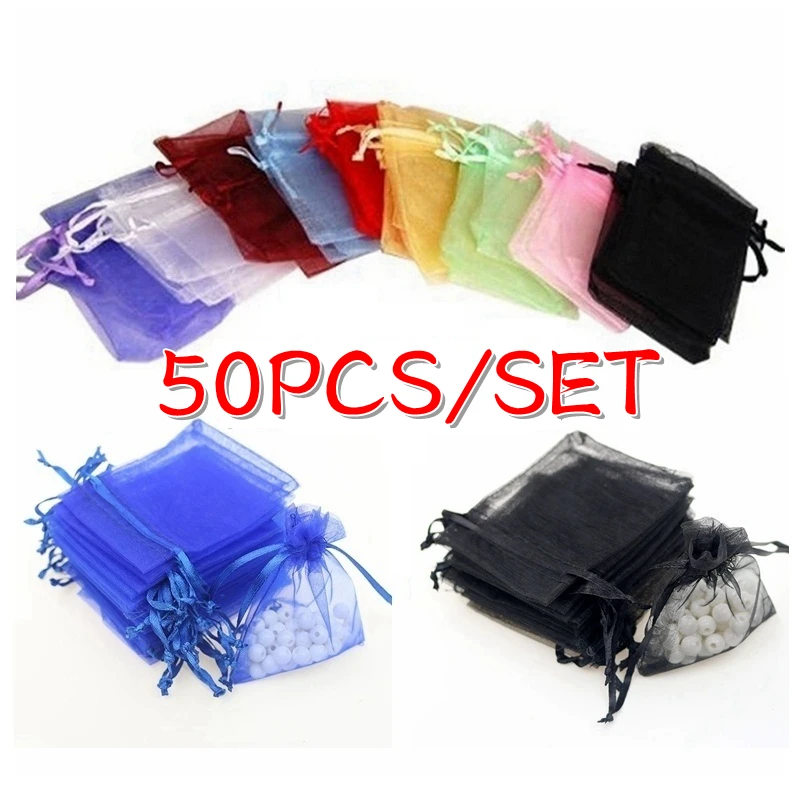 50PCS/LOT Organza Bags 7x9CM Jewelry Wedding Beautiful Candy Pouch Packing Decoration Pouches Bag Fashion Gifts