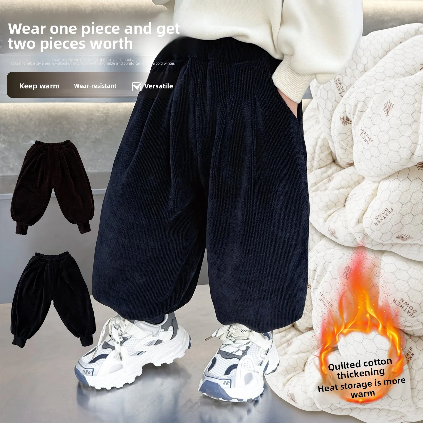 

Thickened Cotton Trousers for Children Winter Wear Fleece Lined Cuffed Casual Pants Boys And Girls Winter Long Pants