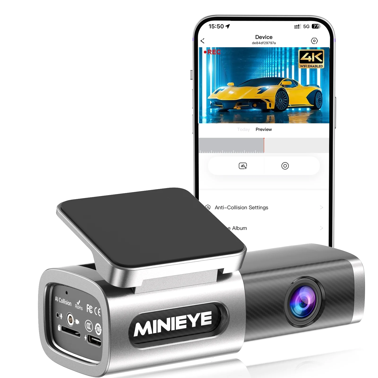 

MINIEYE C2 4K Dash Cameras 170° Wide Angle Car Camer with ADAS WDR Night Vision Parking Monitor Time-Lapse