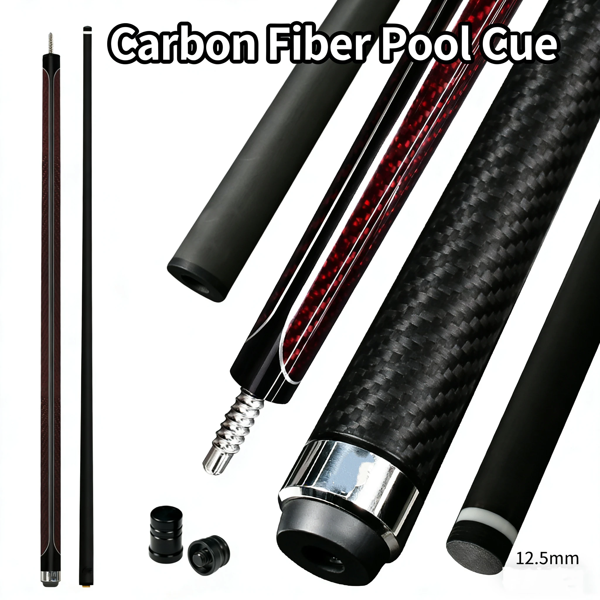 

Carbon Fiber Snooker Billiard Cues 1/2 Two-Section Design with Carbon Fiber Shaft Lightweight 12.5mm