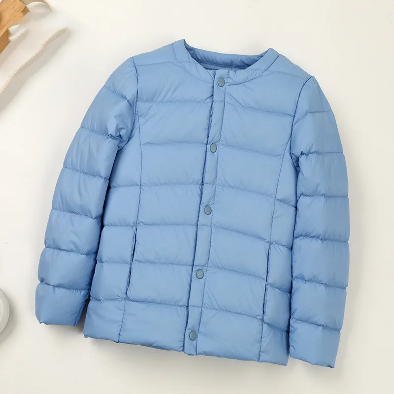 

0-10℃ Children Clothing 2024 New Fall O-Neck Baby Child Duck Feather Coats Collarless Buttons Winter Down Jackets Warm Lining