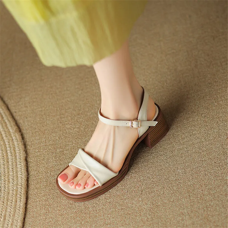 New Summer Sandals Fashion Versatile Light Luxury Sandals Square Toe Chunky High Heels Sandals for Women Handmade Women Sandals