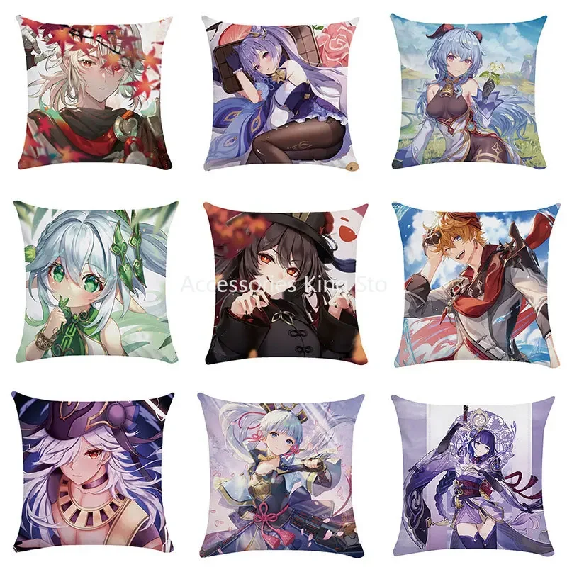 

40/45/50/60cm Cartoon Print Cushion Cover Genshin Impact Hot Character Pillowcase Cyno Nahida Nilou Pillow Case Home Decor