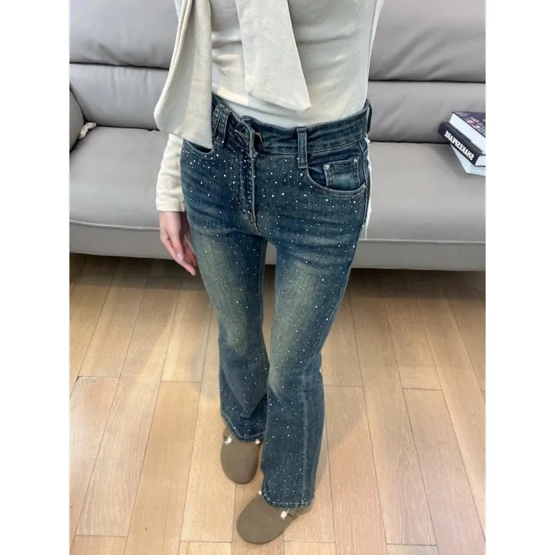 Women Denim High-waisted Slim Flared Trousers Fashion Elegant Chic Trendy Modern High Street Series Collection Women Pants