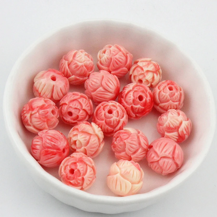 10pcs 8/10/12mm Beads Shell Powder Pressed Flower Bead Exquisite Carving Jewelry Accessories Pink Loose Bead DIY Design Supplies