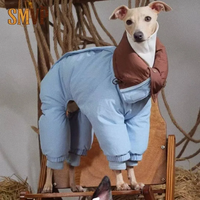 Reversible Pet Four Legged Cotton Jumpsuit High Collar Windproof Warm Dog Coat Thick Thermal Winter Puppy Outfit for Medium Pets