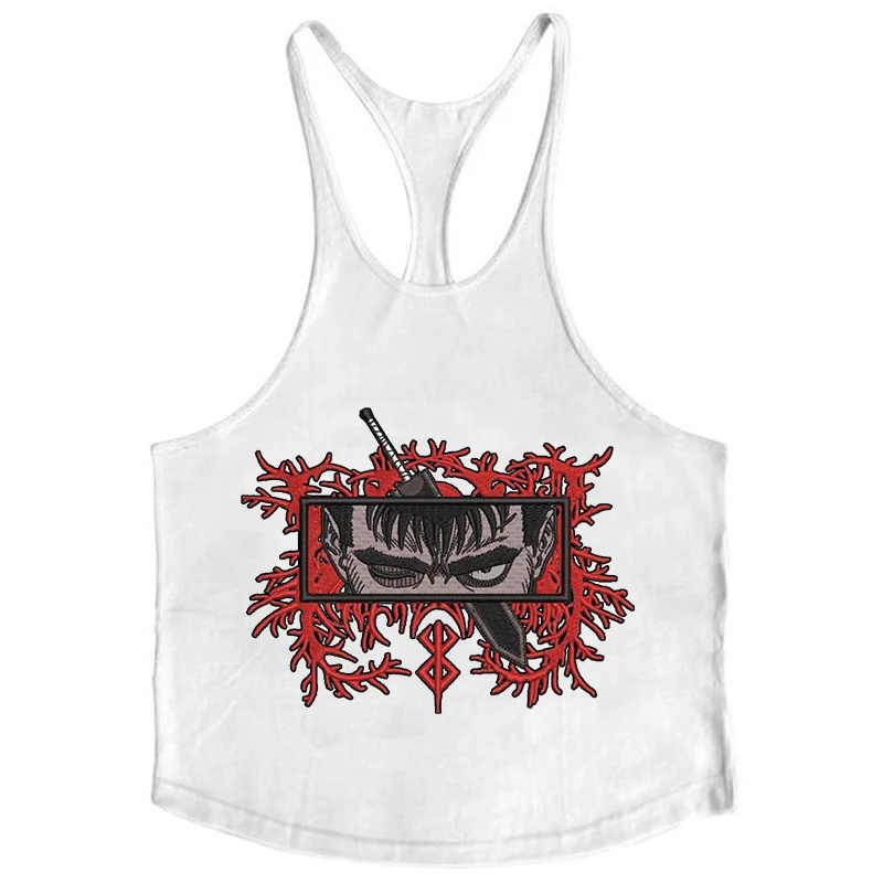 Berserk Grafik-Tanktop aus Baumwolle für Herren, Sommer, ärmellos, Y-Back-Weste, für Fitness, Muskeltraining, sportliches Workout, Unterhemd, Activewear – Detail 23
