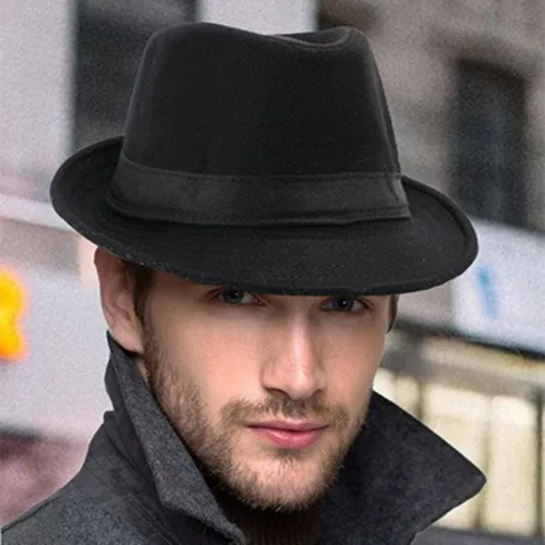 Imagen 2 del producto Otoño Invierno mezcla de lana Fedoras gángster de los hombres moda de las mujeres Jazz Top Panamá etapa Caballero Vintage sombrilla sombrero de fieltro