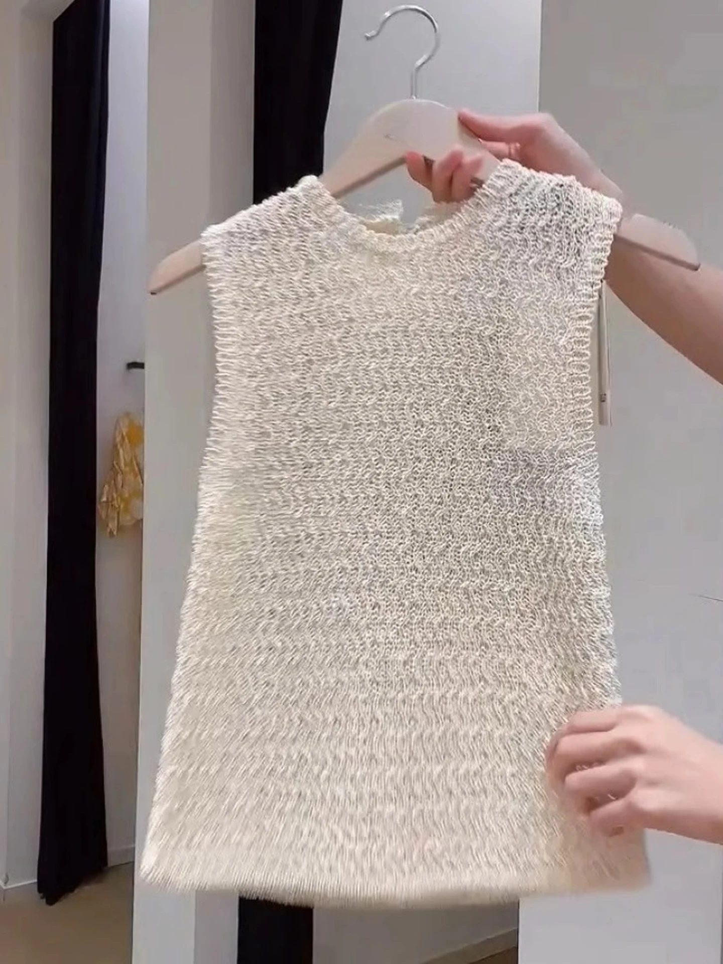 

Faionable повседневная вязаная футболка с круглым вырезом, женская летняя футболка светлого цвета, жилет, топ прямого кроя, обычный тонкий