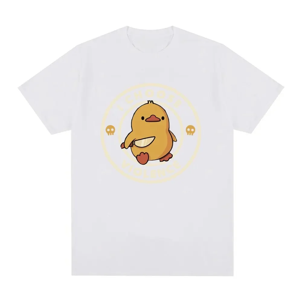 Unisex Crew Neck Short Sleeve T Shirt I Choose Violence Cute Duck Knife Circular Letter Skull Print Funny Casual Summer Tee Top