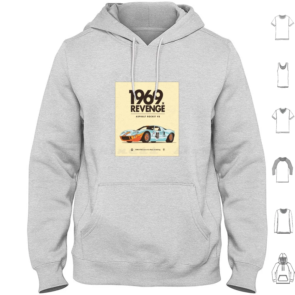 1969 Revenge Sudaderas con capucha Coche de manga larga 1969 Revenge Race Car Retro Old Skool Old School Clase increíble