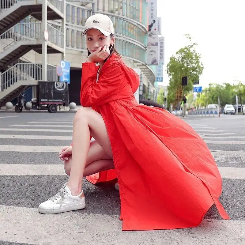 Women Clothing 2024 Women\'s Ultra-thin Windbreaker Mid-length Summer Sun Protection Clothes Coat Trend Korean Anti-UV Sun Cloak