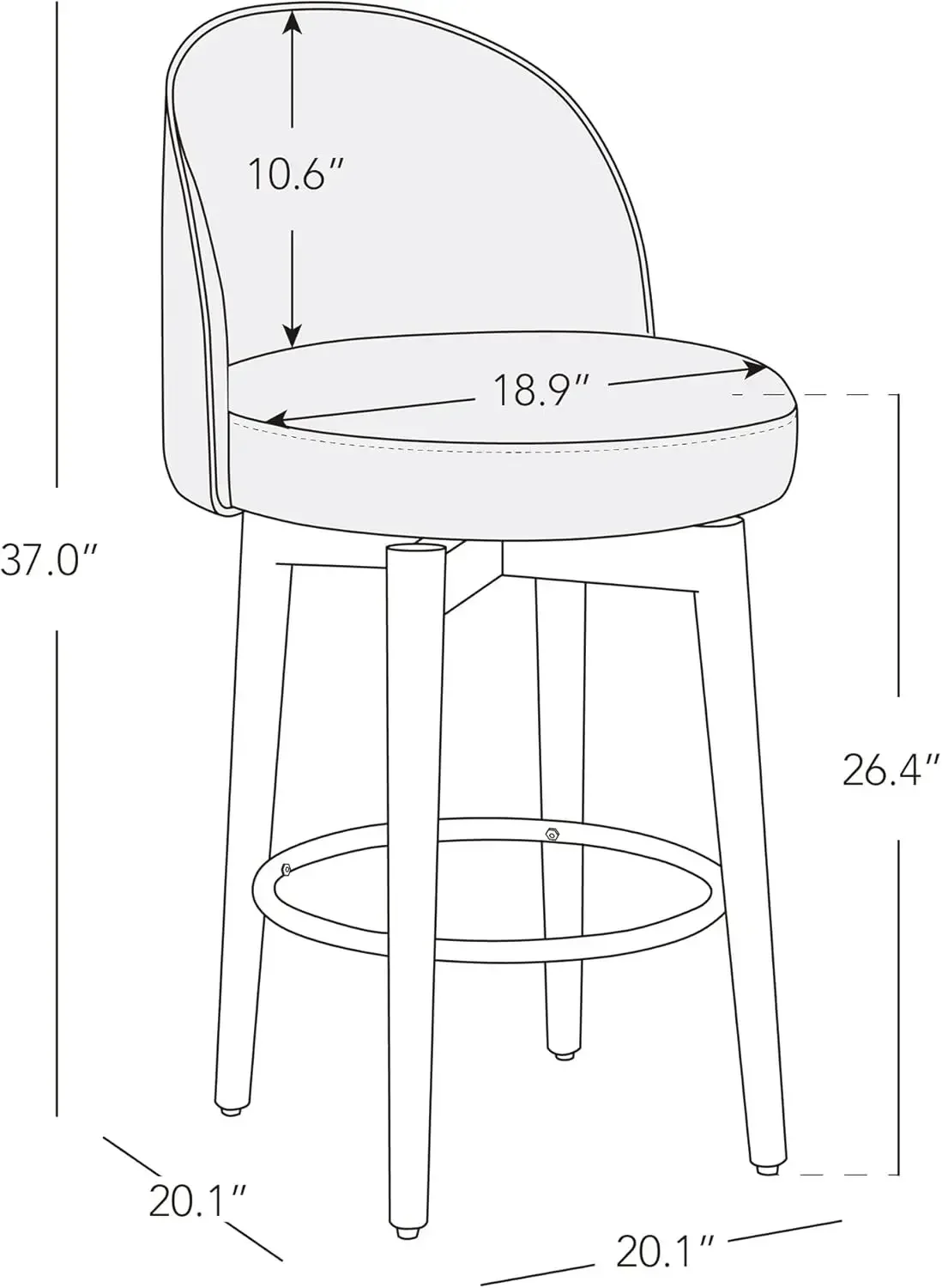 XMSJ. Ensemble de 2 tabourets de bar à hauteur de comptoir, tabourets de bar pivotants certifiés FSC pour îlot de cuisine, hauteur d'assise de 26,4 po de hauteur, tissu, lin