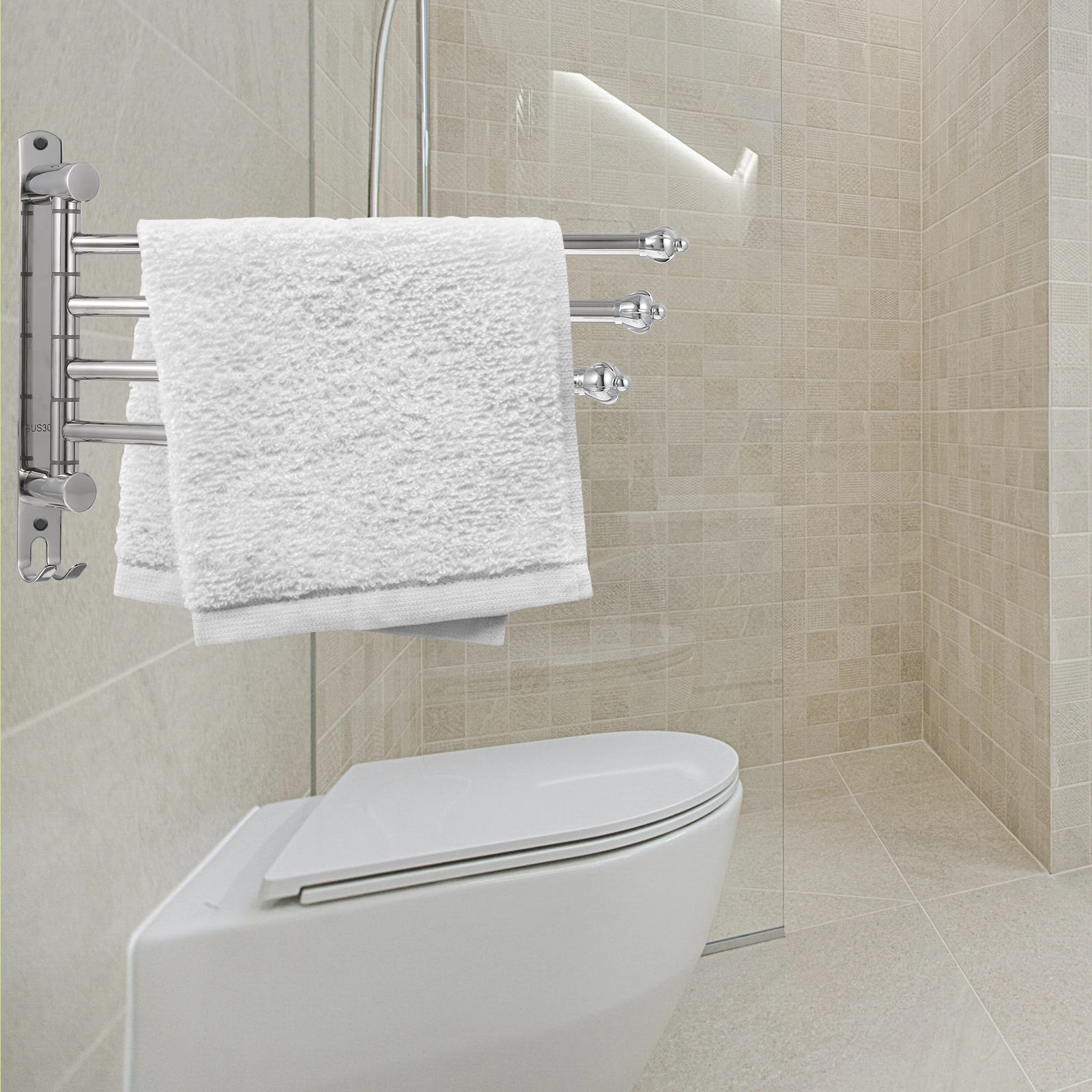 

304 Stainless Steel Towel Rack Rotating Punch Free Towel Rod Organizer Swivel Bar Holder For Bathroom