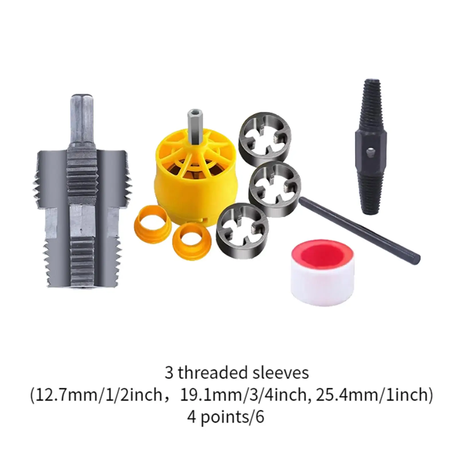 PVC Pipe Threader Kit Threading Device Garage Premium with Inner Thread Opener Buckle Design with 1/2 inch 3/4 inch 1 inch Dies