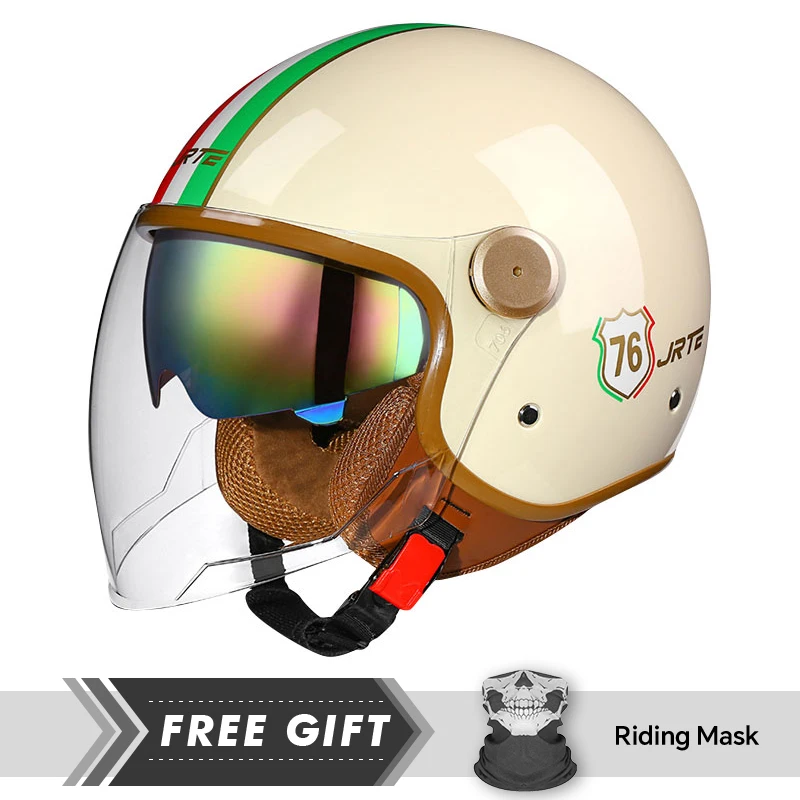 

Men Women Open Face Motorcycle Helmet Dual Lens 3/4 Open Half Helmet Adult DOT Retro Jet Helmet Moto Equipment Four Seasons