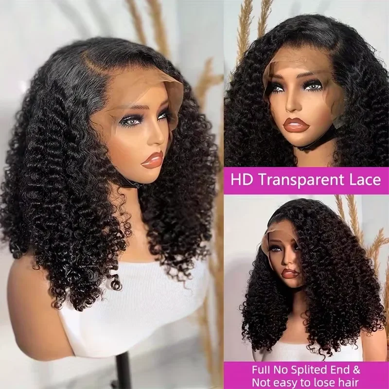 Deep Wave Short Bob Wigs 100% Brazilian Virgin Human Hair 13x4 Lace Frontal Wigs Pre Plucked Natural 4x4 Closure 200% 12 14 Inch image 3