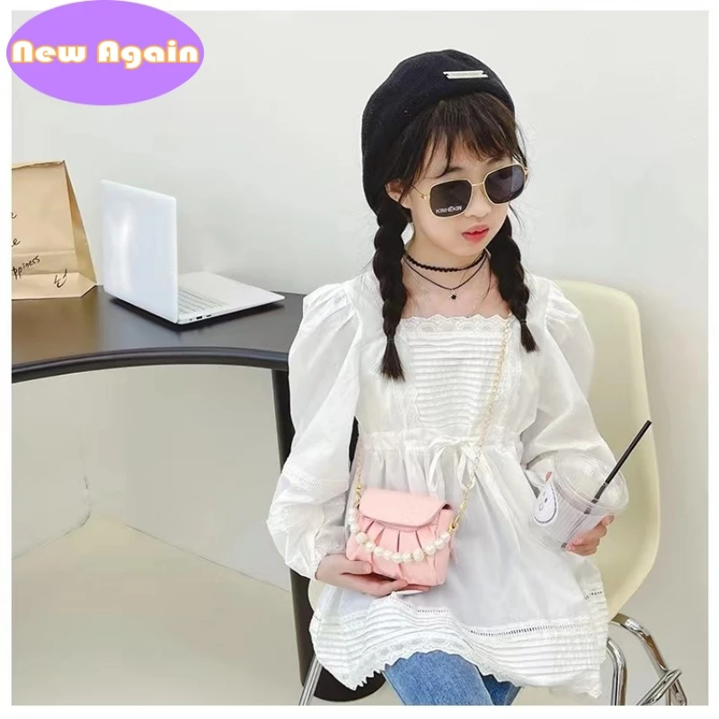 Two way use Kids Pearl messenger bags Girls lovely fold design crossbody Bags Children's Princess mini Purses Baby Kid Bag NA050