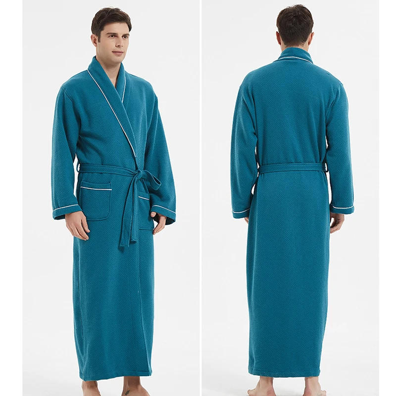 Männer der Waffel Bademantel Herbst Winter Lange Hülse Drehen Unten Homewear Festen Paar Morgenmantel Kimono Mit Schärpen Für Männliche