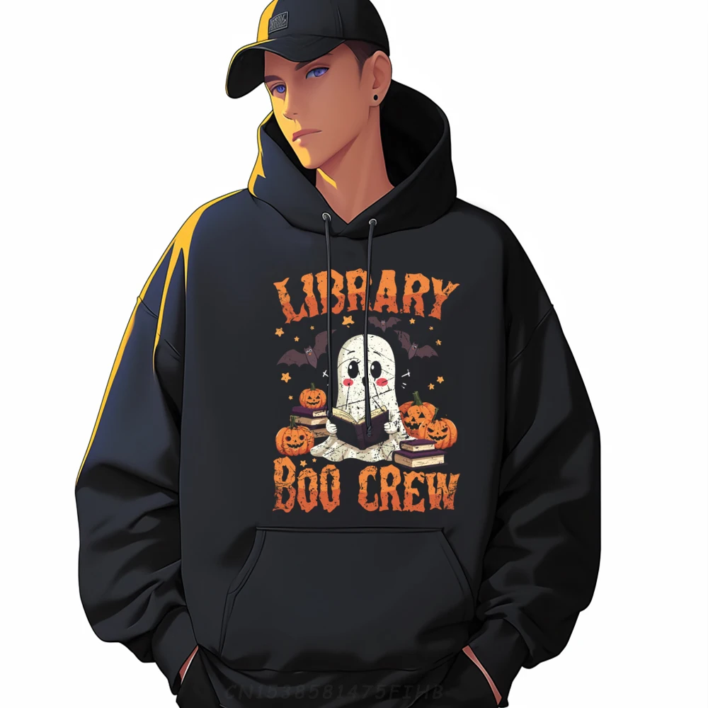 

Retro Librarian Halloween Library Boo Crew Luxury Hoodie Sweatshirts Large Size Christmas Sweater