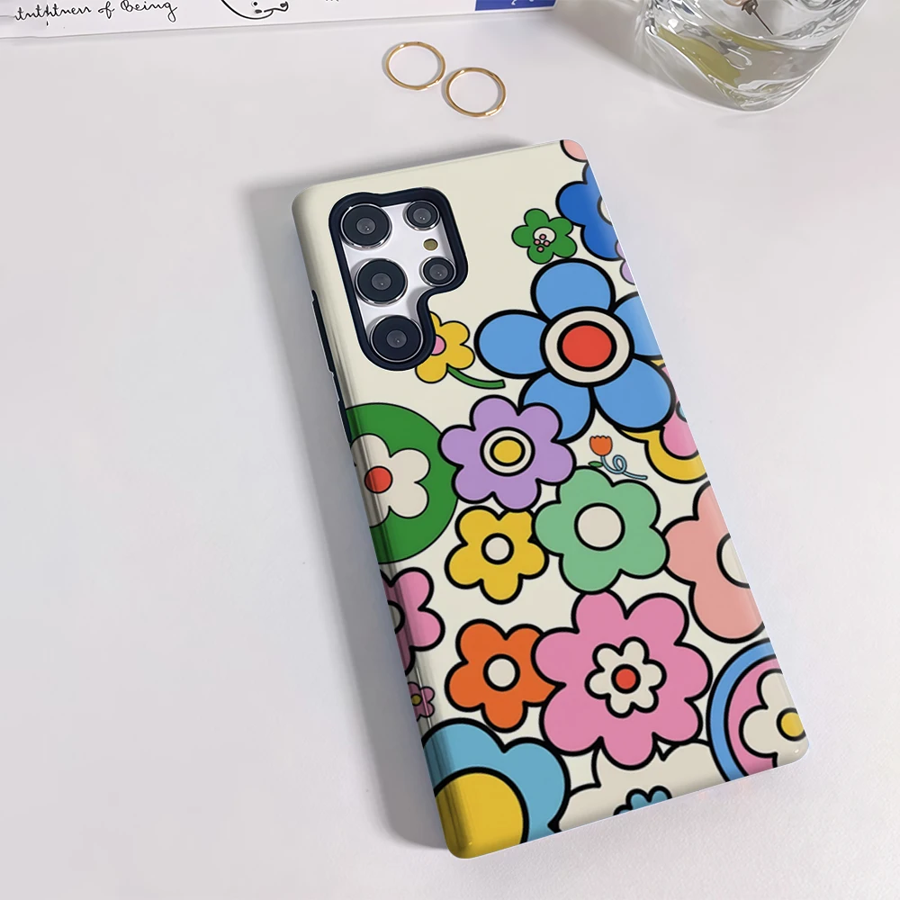 حافظة هاتف ريترو بلوم بيرست لهاتف سامسونج جالاكسي S25 Ultra S24 S23 Ultra Plus غطاء خلفي لامع بطبقة مزدوجة