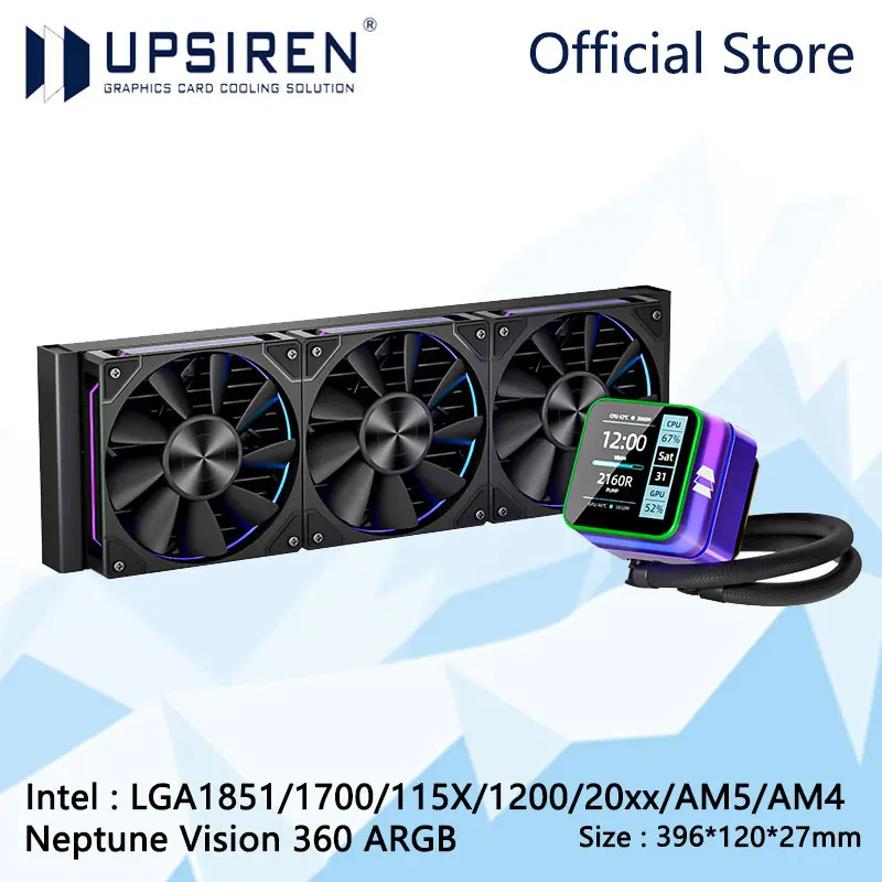 USIREN Neptune Vision 360 ARGB All-in-One Water Cooling Radiator,2.8 Inches LCD Digital Display/LGA1850/1700/115X/20XX/AM5/AM4