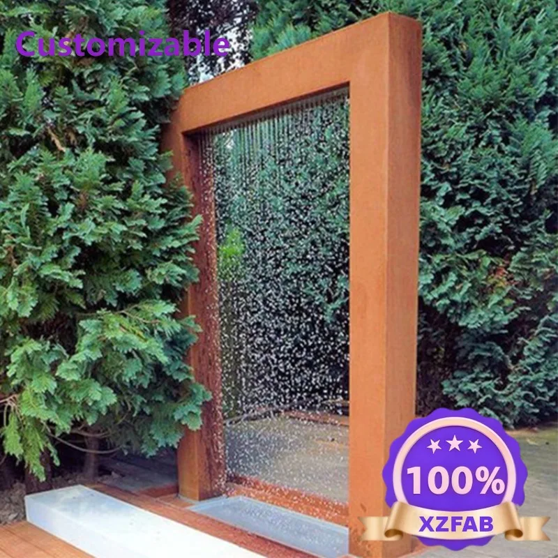 Factory Direct 2026 EXW Corten Steel Rain Curtain Water Feature Gate Design With Recirculating Pump For Outdoor Garden Landscape