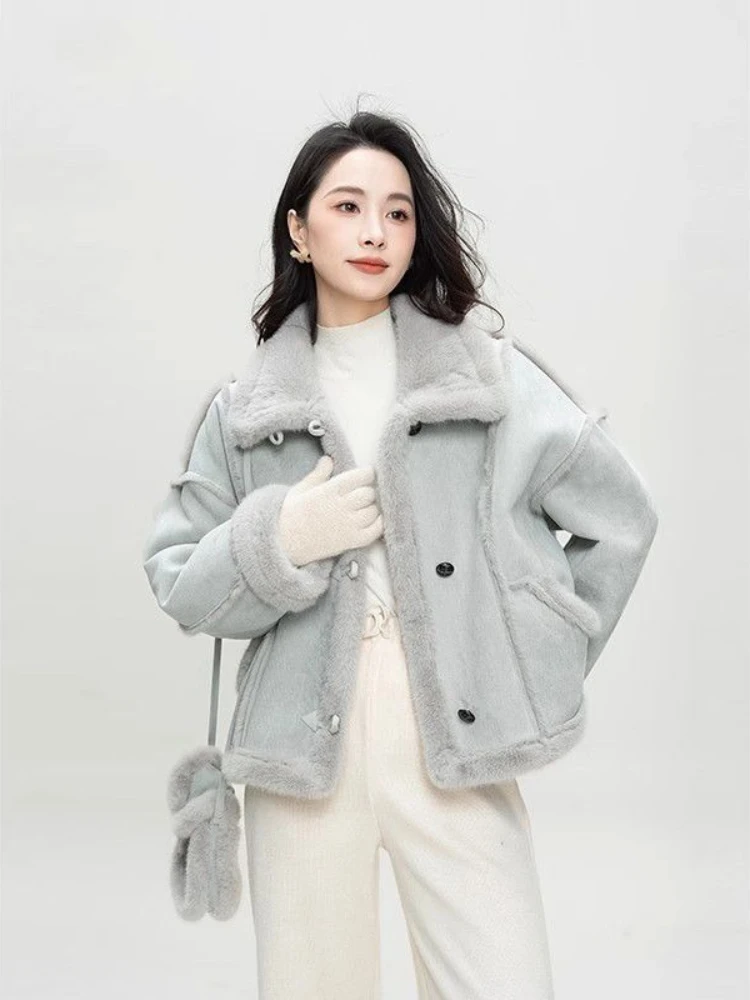 

2025 Winter Fashion New Women's Simulated Fur Coat Thickened Imitation Fur Integrated Stand Collar Thickened Warm Coat