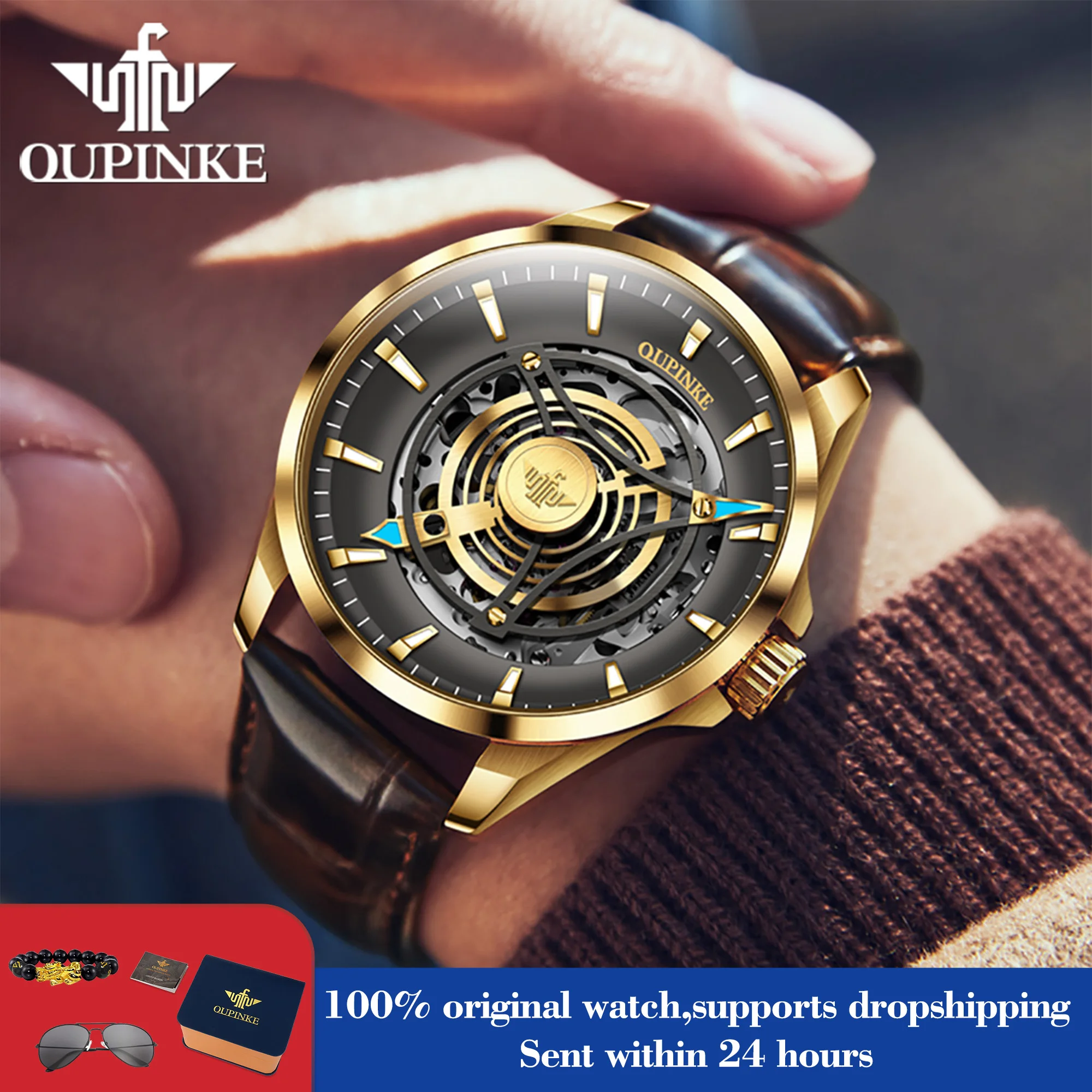 

OUPINKE 3206 Men Automatic Watch Fashion Hollow Waterproof Mechanical Watch For Men Synthetic Sapphire Mirror Man Hand Clock