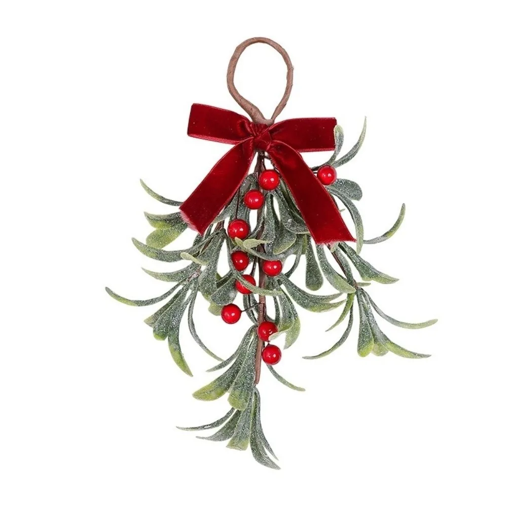Lifelike Artificial Christmas Tree Wreath Red Berries With Bowknot Xmas Garland Decorative Artificial Pine Swag Holiday Party