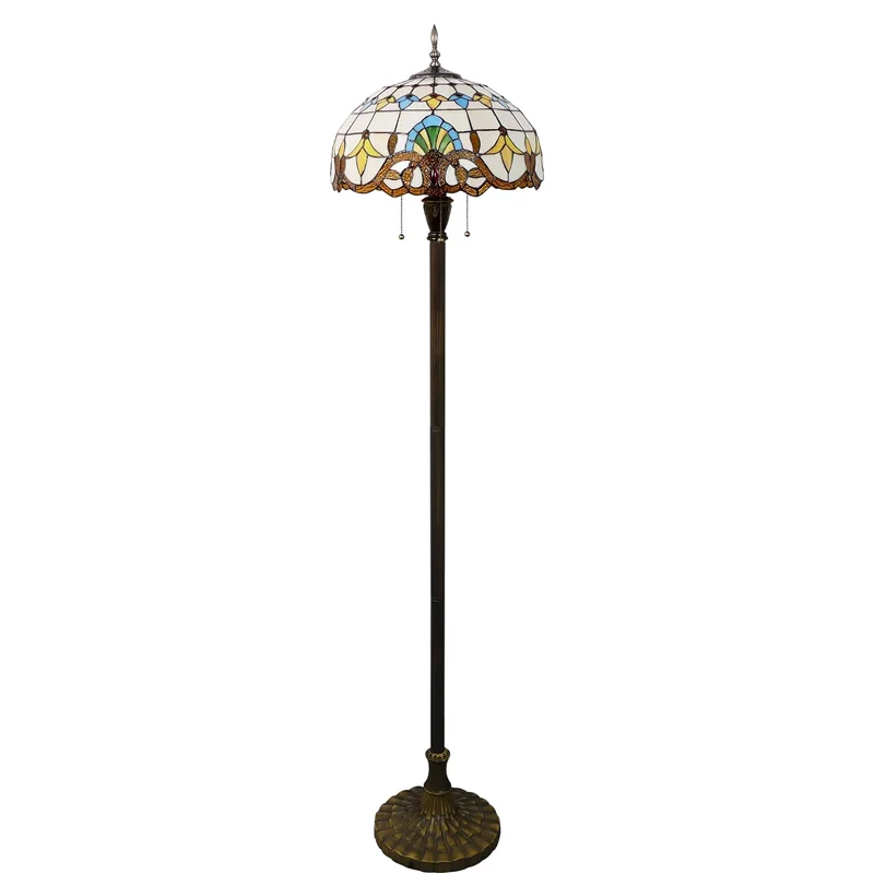 @# Floor Lamp 3 Lights Standing Reading Light Baroque Stained Glass Living Room Stained Glass Lamp